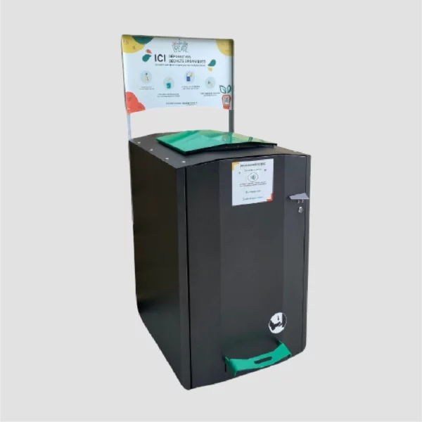 Borne d'apport biodéchets en acier galvanisé avec ouverture à pédale.