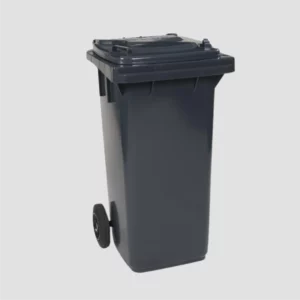 Conteneur à déchets 120L à 2 roues en polyéthylène haute densité, robuste et recyclable.