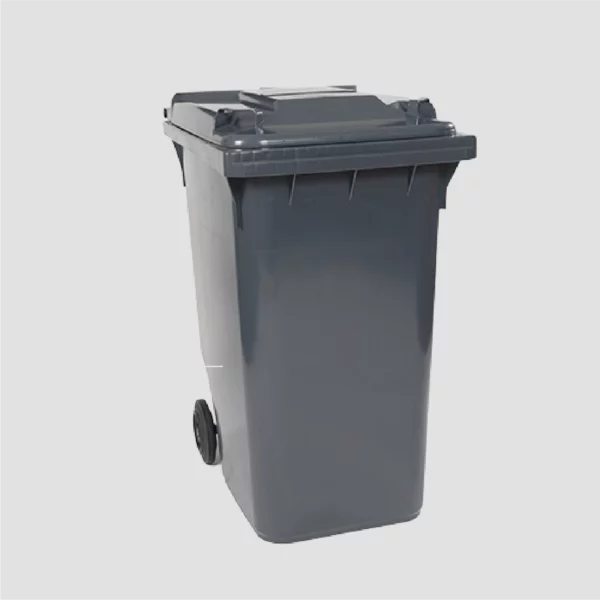 Conteneur à déchets 240L à 2 roues en polyéthylène haute densité, robuste et ergonomique.