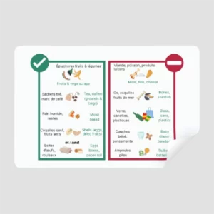 Sticker mémo-tri personnalisable pour bioseaux de 7 L, 10 L et 23 L, à coller sur le couvercle pour faciliter la gestion des déchets.