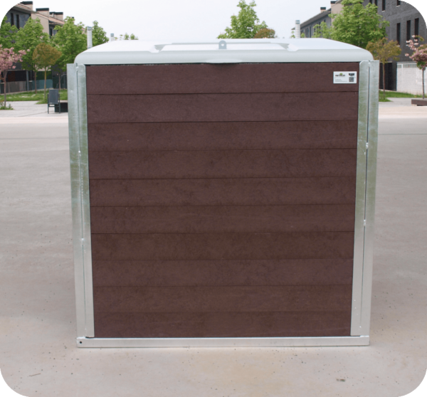 Bac de compostage 1000 L en plastique recyclé Easy Install vu de face, fermé.