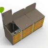 Image de modélisation du Composteur Biocompost en métal et bois vue du haut, couvercle ouvert.