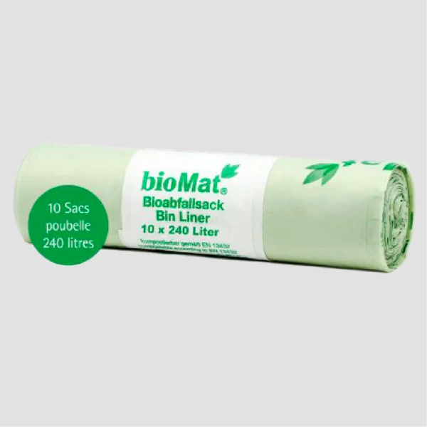 Retrouvez les sacs compostables 240L de chez BioMat